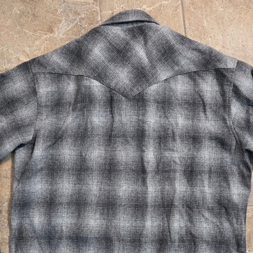 Pendleton Canyon Western Shirt Mens Large Grey Black Plaid Wool Pearl Snap 1969 - Picture 11 of 11